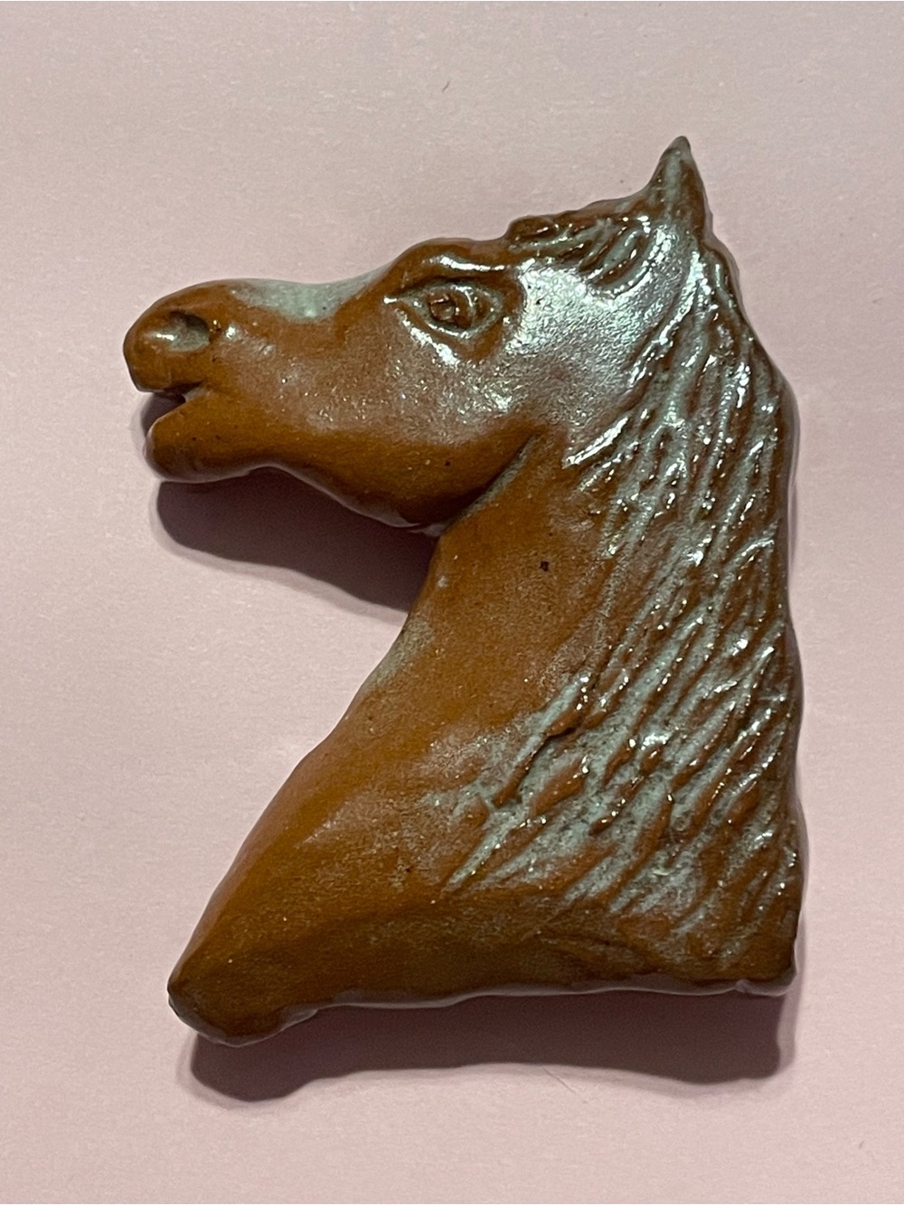 Vintage Artisan Clay Horse Head Equestrian Brooch